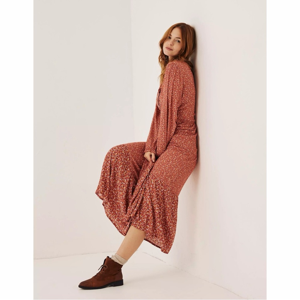 Fat Face Sunshine Ditsy Tiered Floral Peasant Maxi Dress Long Sleeve Size 14